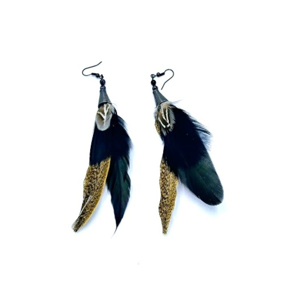 TRENDY NATURAL FEATHER DROP EARRINGS*SOUTHWEST*BOHEMIAN*TRIBAL